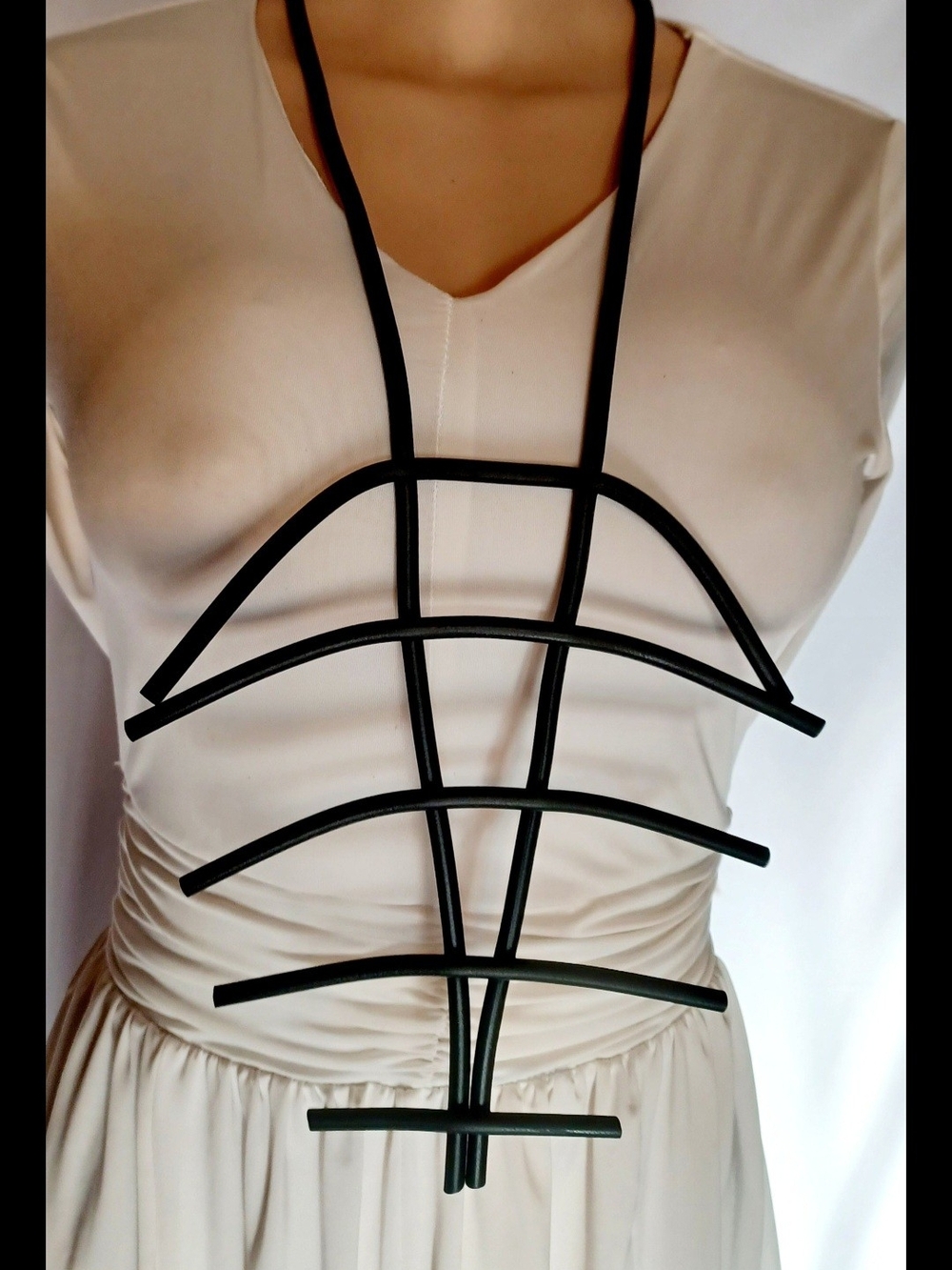 Avant-Garde Black Cage Statement Necklace